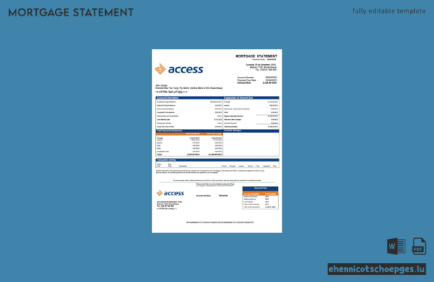Beispiel eines Hypothekenauszugs der Access Bank Mosambik (Word- und PDF-Datei)